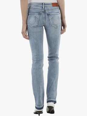 True Religion Women’s Billie Knee Mid Rise Straight Leg Jeans with Released Hem